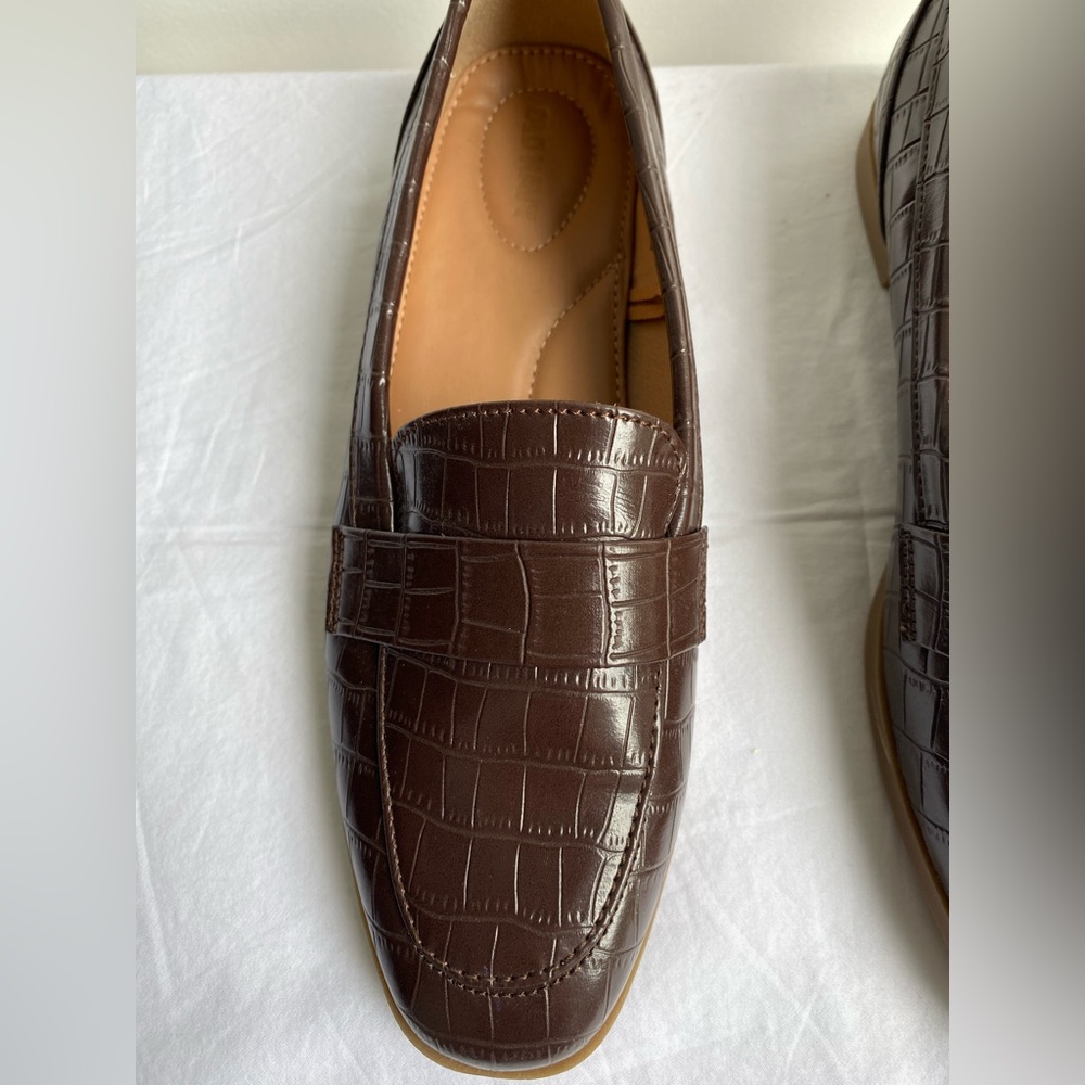 Chocolate Brown Croc Embossed Slip On Flat Classic City Loafers Size 7 Old Money - Picture 4 of 13